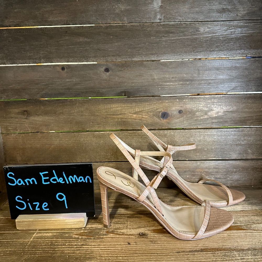 New Womens Sam Edelman Doran Nude Scale Leather Open Toe Heels Shoes Size 9 M